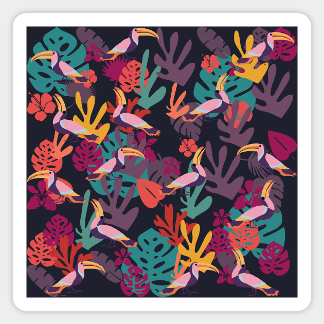 Tropical Jungle and Toucans Pattern Sticker by kapotka